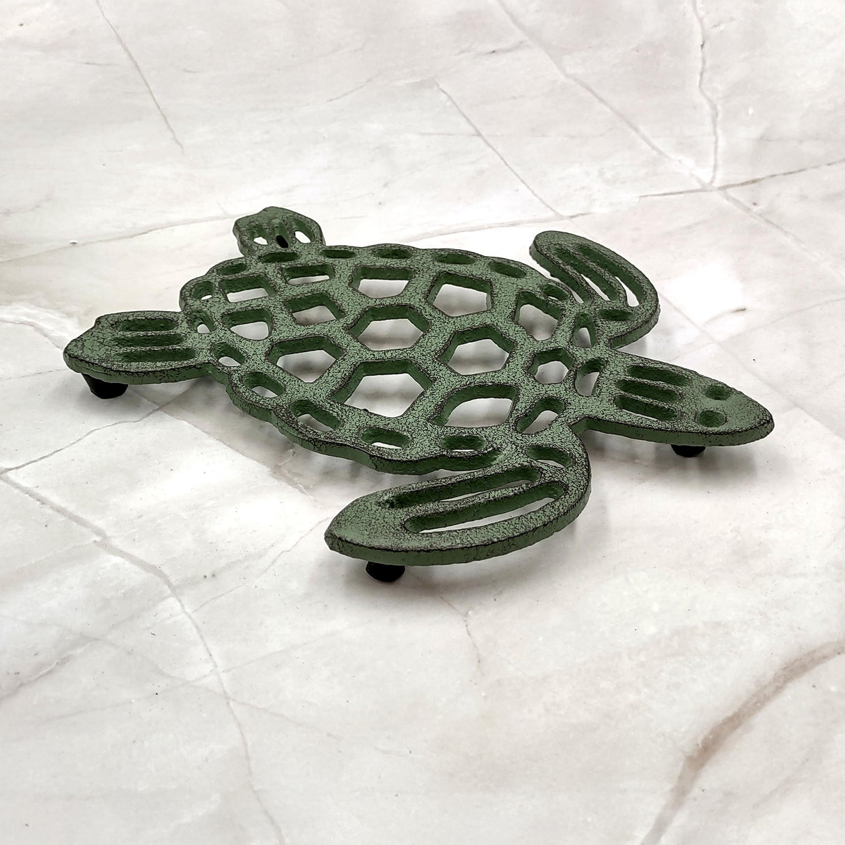 Cast Iron Sea Turtle Green Metal Trivet (1 trivet approx. 7+ inches wide) Green Metal Sea Turtle Trivet adds coastal charm & protection!
