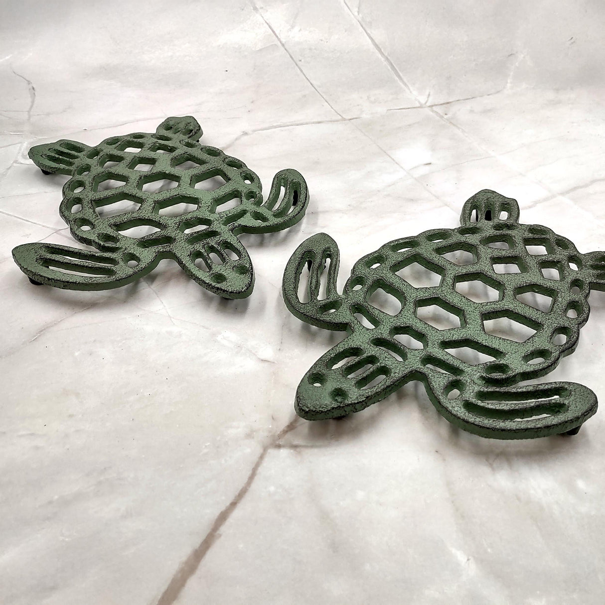 Cast Iron Sea Turtle Green Metal Trivet (1 trivet approx. 7+ inches wide) Green Metal Sea Turtle Trivet adds coastal charm & protection!