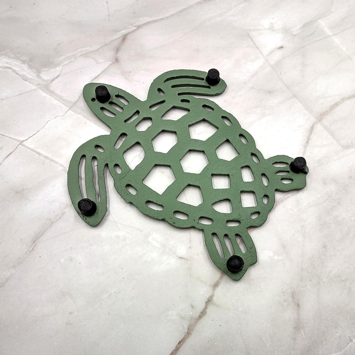 Cast Iron Sea Turtle Green Metal Trivet (1 trivet approx. 7+ inches wide) Green Metal Sea Turtle Trivet adds coastal charm & protection!