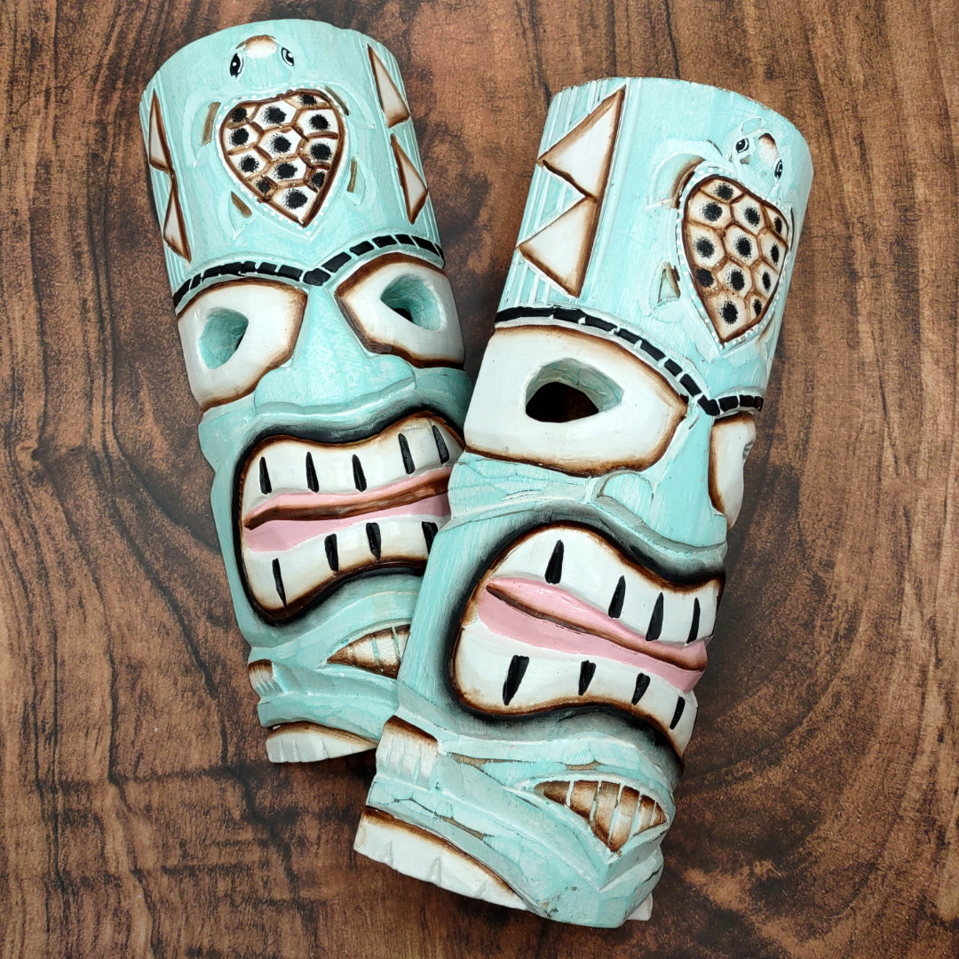 Tropical Turtle Tiki Mask Large Painted Aqua (1 mask approx. 12 inch tall) Painted Wood Turtle Tiki Mask hanging surfside home decoration!