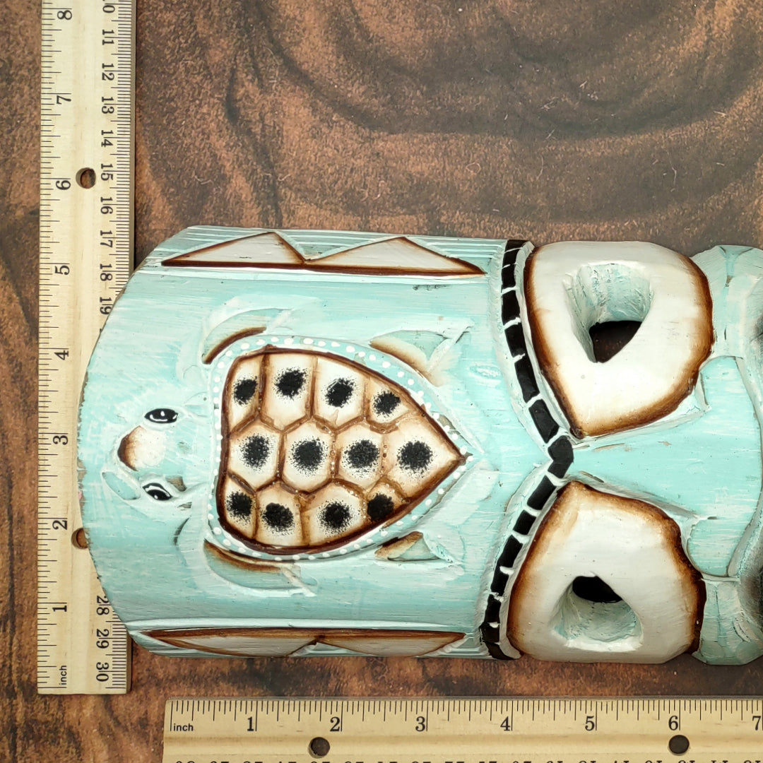 Tropical Turtle Tiki Mask Large Painted Aqua (1 mask approx. 12 inch tall) Painted Wood Turtle Tiki Mask hanging surfside home decoration!