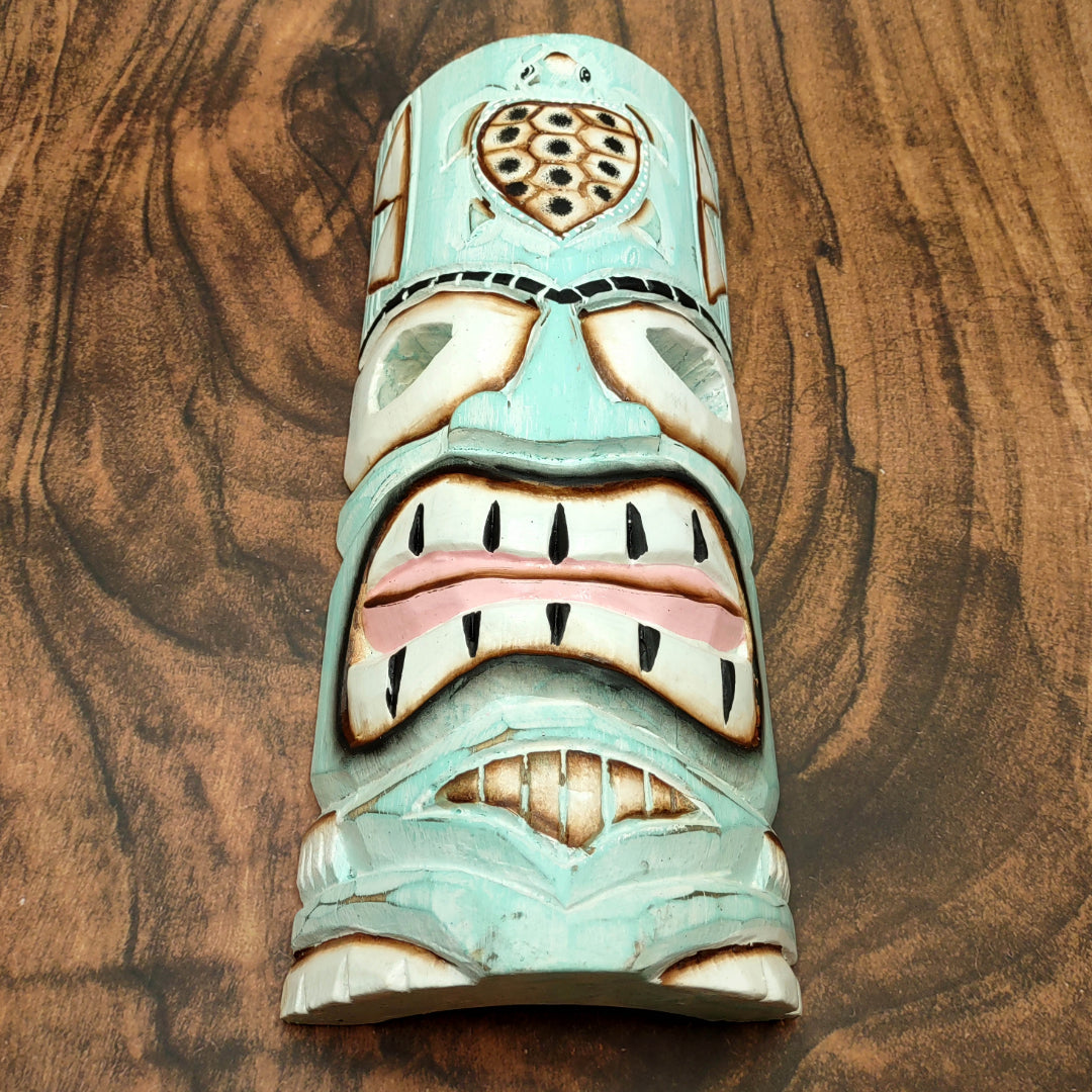 Tropical Turtle Tiki Mask Large Painted Aqua (1 mask approx. 12 inch tall) Painted Wood Turtle Tiki Mask hanging surfside home decoration!