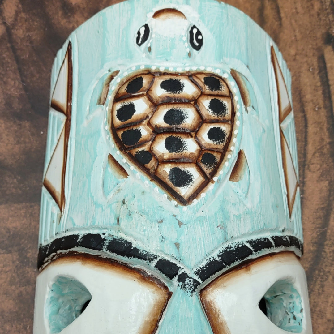 Tropical Turtle Tiki Mask Large Painted Aqua (1 mask approx. 12 inch tall) Painted Wood Turtle Tiki Mask hanging surfside home decoration!