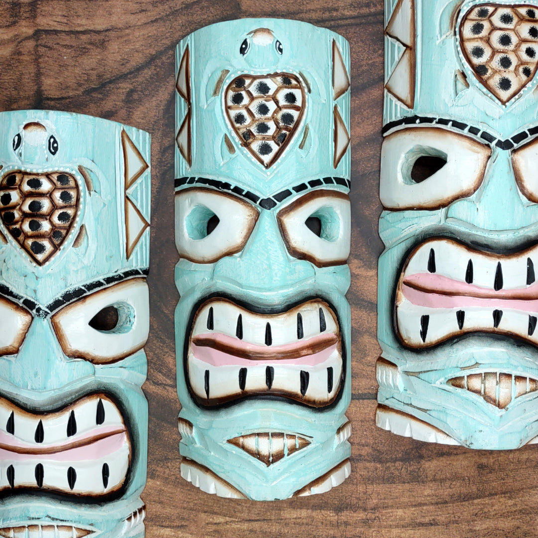 Tropical Turtle Tiki Mask Large Painted Aqua (1 mask approx. 12 inch tall) Painted Wood Turtle Tiki Mask hanging surfside home decoration!