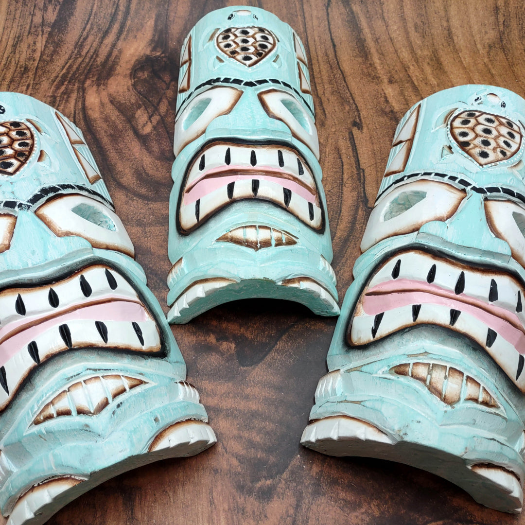 Tropical Turtle Tiki Mask Large Painted Aqua (1 mask approx. 12 inch tall) Painted Wood Turtle Tiki Mask hanging surfside home decoration!