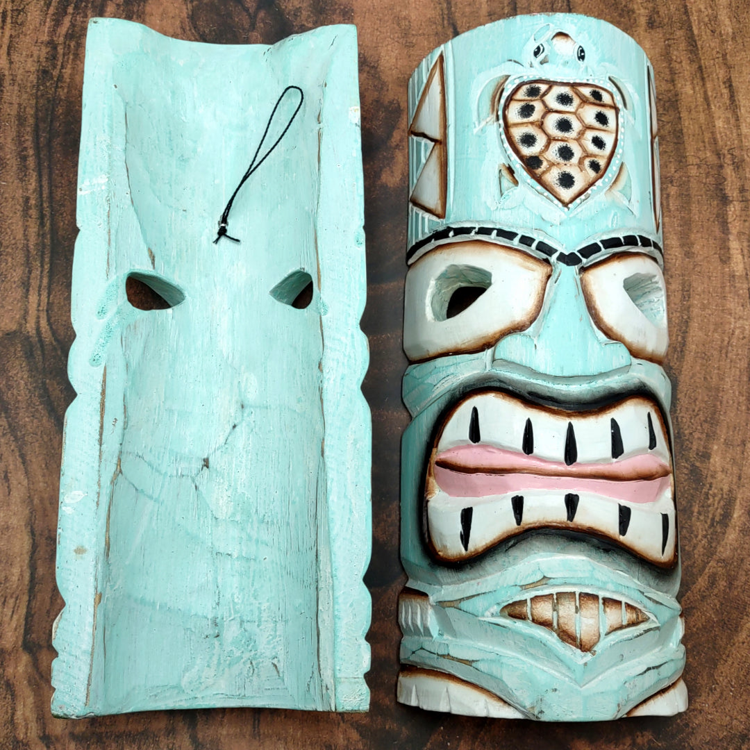 Tropical Turtle Tiki Mask Large Painted Aqua (1 mask approx. 12 inch tall) Painted Wood Turtle Tiki Mask hanging surfside home decoration!