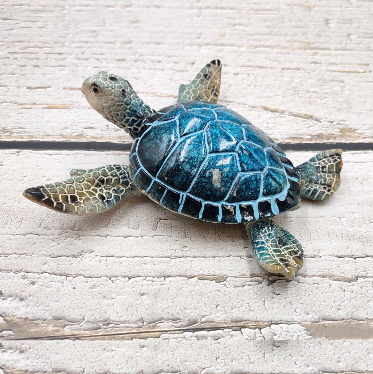Blue Sea Turtle Figurine Painted Resin (1 turtle approx. 5.75+ inches long) Blue Painted Resin Sea Turtle Figure for coastal home decor!