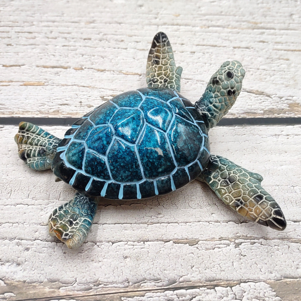 Blue Sea Turtle Figurine Painted Resin (1 turtle approx. 5.75+ inches long) Blue Painted Resin Sea Turtle Figure for coastal home decor!