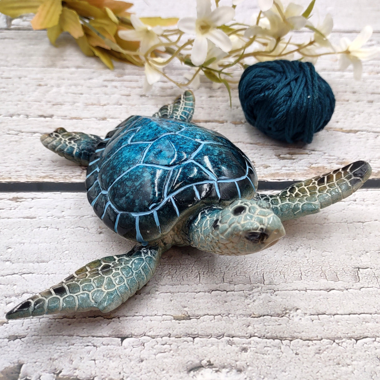 Blue Sea Turtle Figurine Painted Resin (1 turtle approx. 5.75+ inches long) Blue Painted Resin Sea Turtle Figure for coastal home decor!