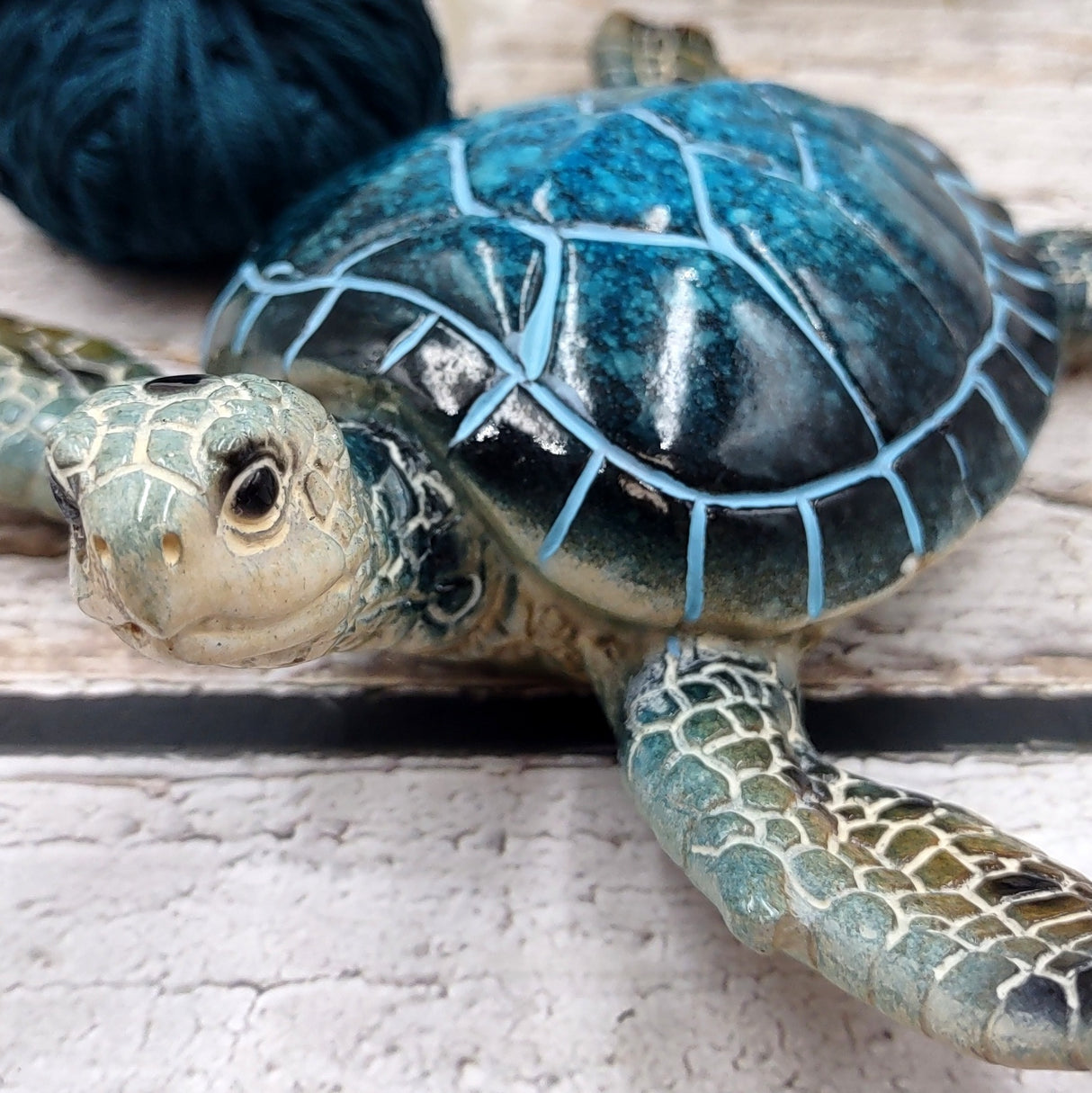 Blue Sea Turtle Figurine Painted Resin (1 turtle approx. 5.75+ inches long) Blue Painted Resin Sea Turtle Figure for coastal home decor!