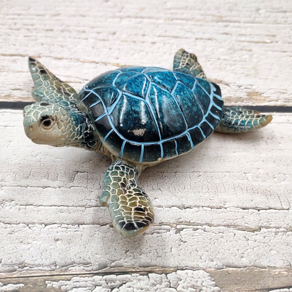 Blue Sea Turtle Figurine Painted Resin (1 turtle approx. 5.75+ inches long) Blue Painted Resin Sea Turtle Figure for coastal home decor!
