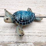 Blue Sea Turtle Figurine Painted Resin (1 turtle approx. 5.75+ inches long) Blue Painted Resin Sea Turtle Figure for coastal home decor!