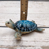 Blue Sea Turtle Figurine Painted Resin (1 turtle approx. 5.75+ inches long) Blue Painted Resin Sea Turtle Figure for coastal home decor!