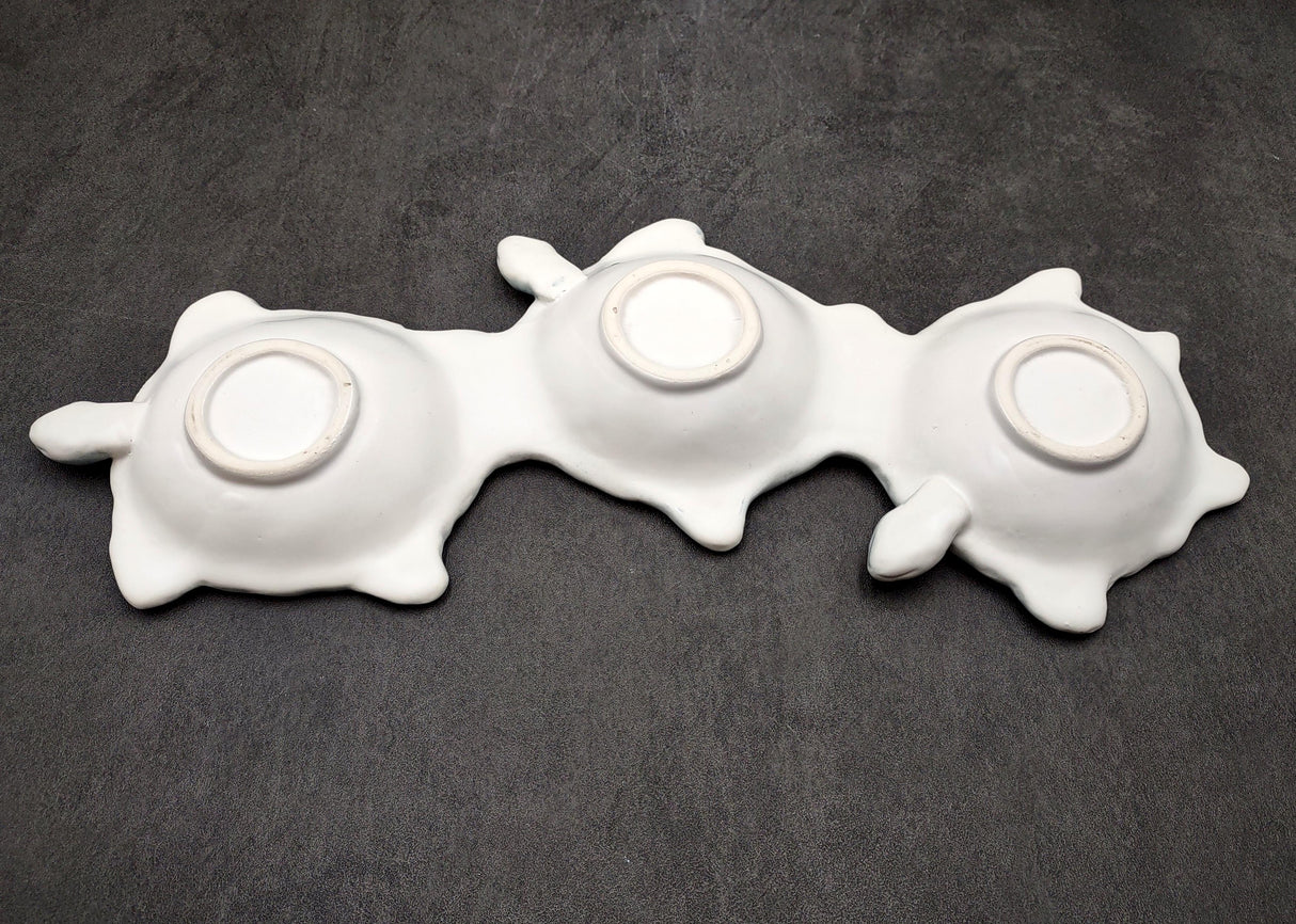 Sea Turtle Light Blue Connected Trio Plate (1 dish approx. 13.5+ inches wide) Light Aqua Sea Turtle Ceramic Dish for coastal table charm!