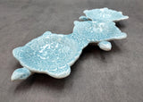 Sea Turtle Light Blue Connected Trio Plate (1 dish approx. 13.5+ inches wide) Light Aqua Sea Turtle Ceramic Dish for coastal table charm!
