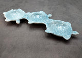 Sea Turtle Light Blue Connected Trio Plate (1 dish approx. 13.5+ inches wide) Light Aqua Sea Turtle Ceramic Dish for coastal table charm!
