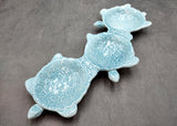 Sea Turtle Light Blue Connected Trio Plate (1 dish approx. 13.5+ inches wide) Light Aqua Sea Turtle Ceramic Dish for coastal table charm!