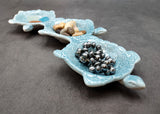 Sea Turtle Light Blue Connected Trio Plate (1 dish approx. 13.5+ inches wide) Light Aqua Sea Turtle Ceramic Dish for coastal table charm!