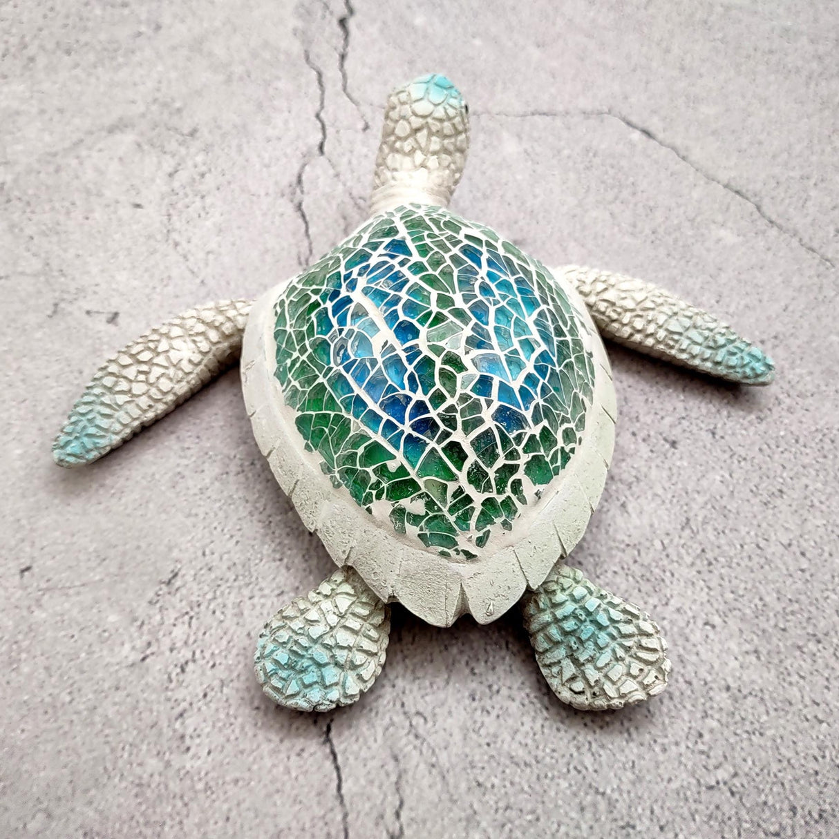Sea Turtle Blue Green Glass Mosaic Shell Figurine (1 figure approx. 6.25+ inches long) Glass Mosaic Shell Sea Turtle Figure for home decor!