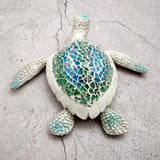 Sea Turtle Blue Green Glass Mosaic Shell Figurine (1 figure approx. 6.25+ inches long) Glass Mosaic Shell Sea Turtle Figure for home decor!