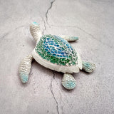 Sea Turtle Blue Green Glass Mosaic Shell Figurine (1 figure approx. 6.25+ inches long) Glass Mosaic Shell Sea Turtle Figure for home decor!