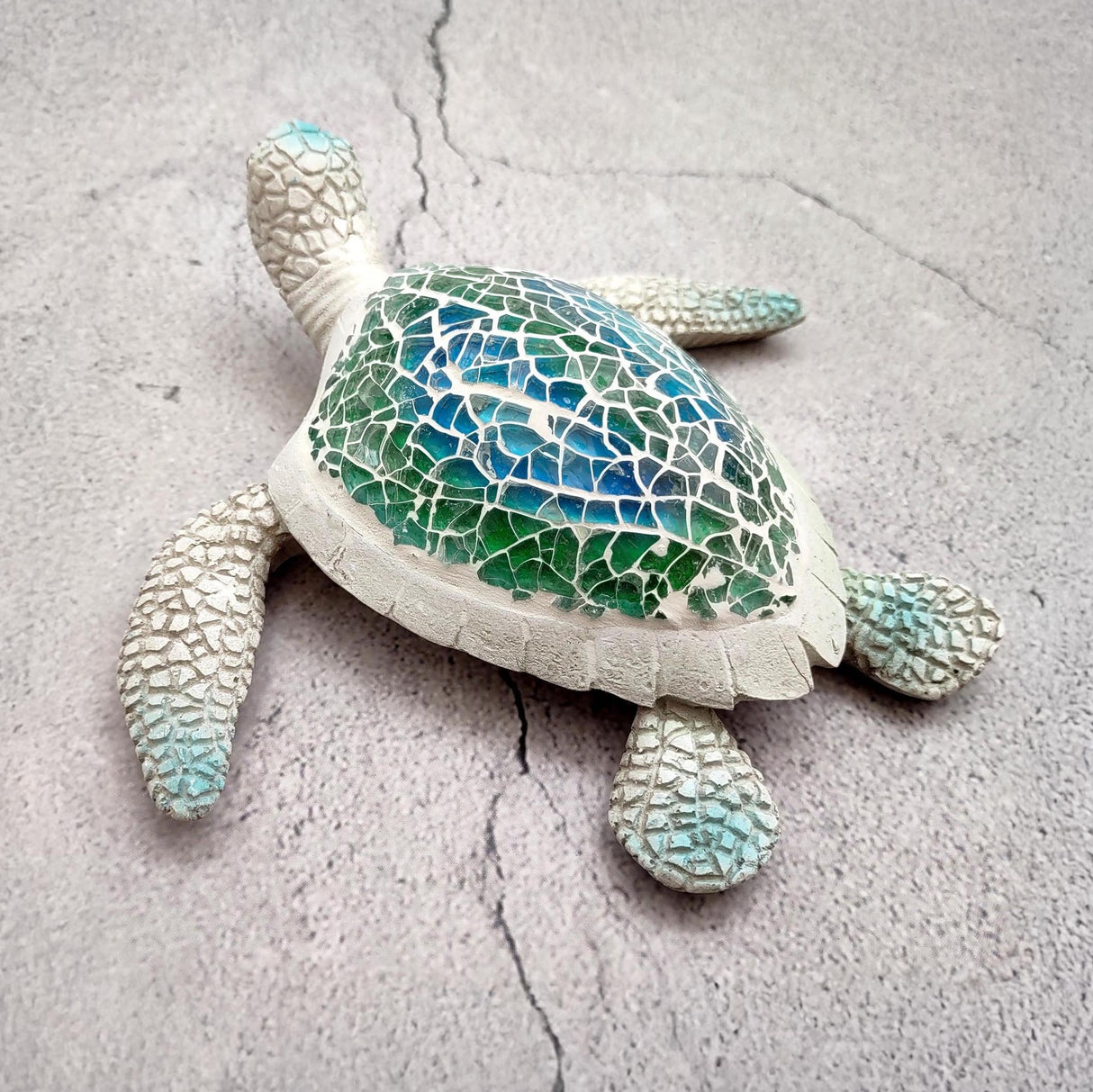 Sea Turtle Blue Green Glass Mosaic Shell Figurine (1 figure approx. 6.25+ inches long) Glass Mosaic Shell Sea Turtle Figure for home decor!