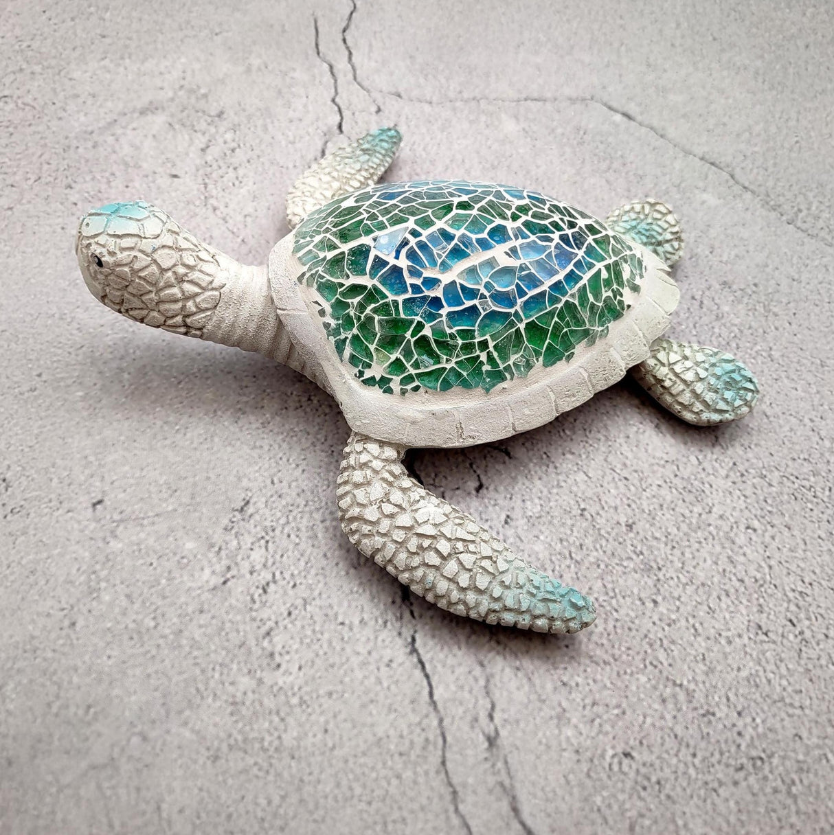 Sea Turtle Blue Green Glass Mosaic Shell Figurine (1 figure approx. 6.25+ inches long) Glass Mosaic Shell Sea Turtle Figure for home decor!