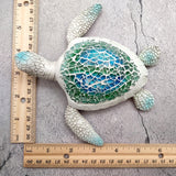 Sea Turtle Blue Green Glass Mosaic Shell Figurine (1 figure approx. 6.25+ inches long) Glass Mosaic Shell Sea Turtle Figure for home decor!