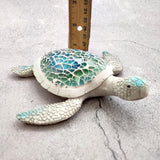Sea Turtle Blue Green Glass Mosaic Shell Figurine (1 figure approx. 6.25+ inches long) Glass Mosaic Shell Sea Turtle Figure for home decor!