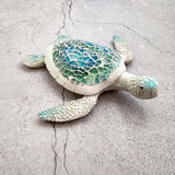 Sea Turtle Blue Green Glass Mosaic Shell Figurine (1 figure approx. 6.25+ inches long) Glass Mosaic Shell Sea Turtle Figure for home decor!