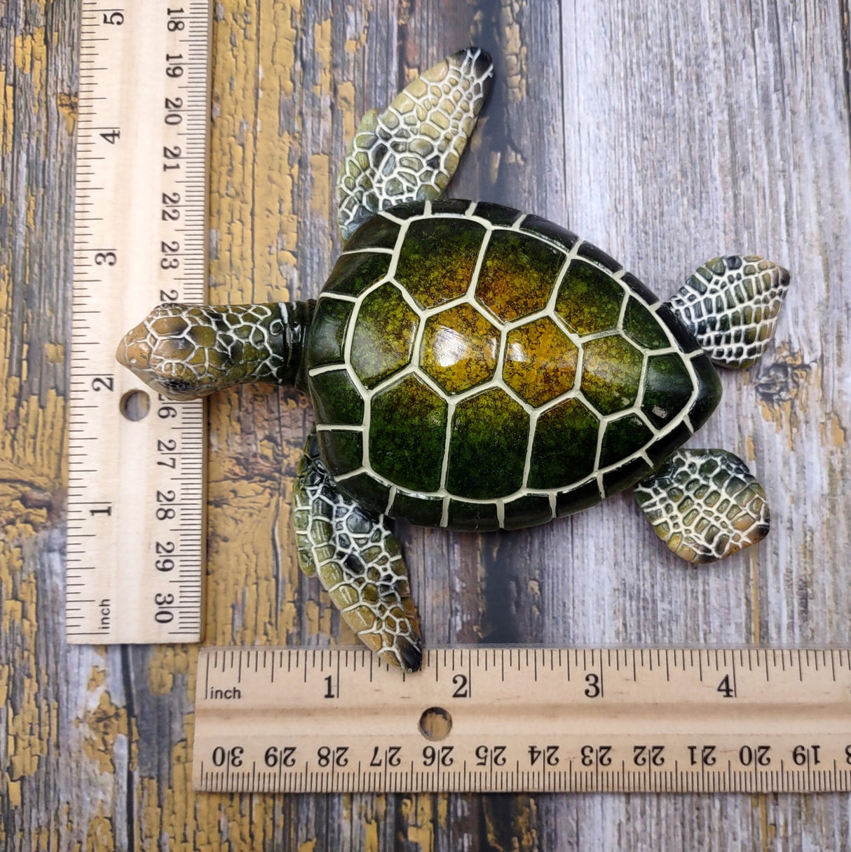 Green Sea Turtle Figurine Painted Resin (1 turtle approx. 5+ inches long) Green Painted Resin Sea Turtle Figure for coastal home decor!