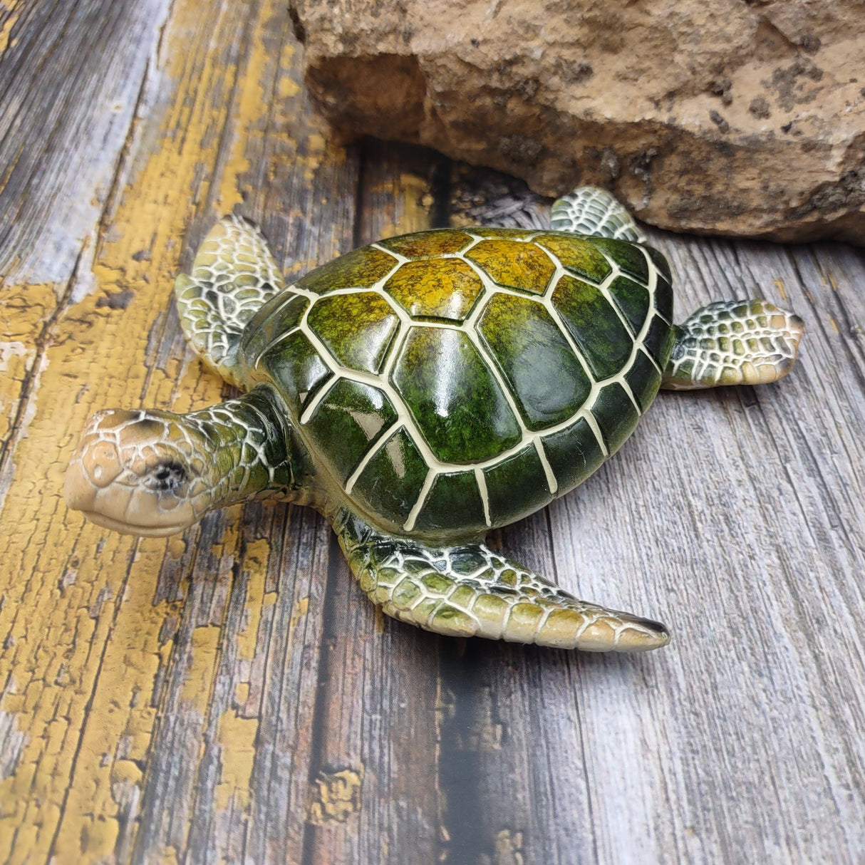 Green Sea Turtle Figurine Painted Resin (1 turtle approx. 5+ inches long) Green Painted Resin Sea Turtle Figure for coastal home decor!
