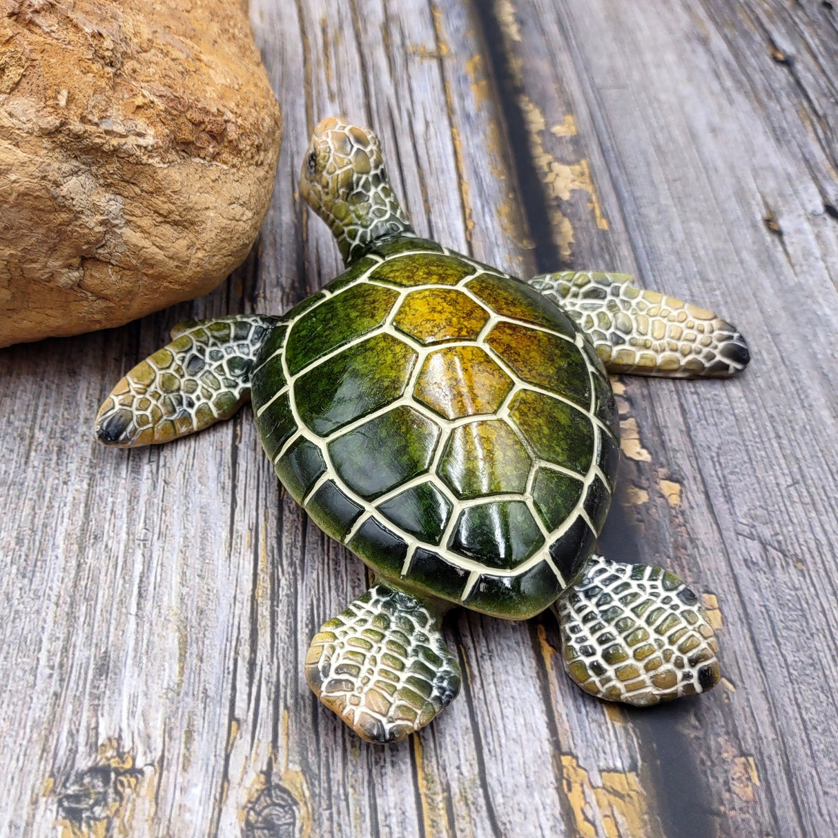 Green Sea Turtle Figurine Painted Resin (1 turtle approx. 5+ inches long) Green Painted Resin Sea Turtle Figure for coastal home decor!