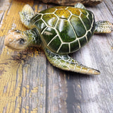 Green Sea Turtle Figurine Painted Resin (1 turtle approx. 5+ inches long) Green Painted Resin Sea Turtle Figure for coastal home decor!