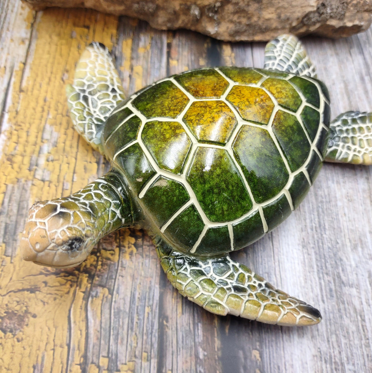 Green Sea Turtle Figurine Painted Resin (1 turtle approx. 5+ inches long) Green Painted Resin Sea Turtle Figure for coastal home decor!