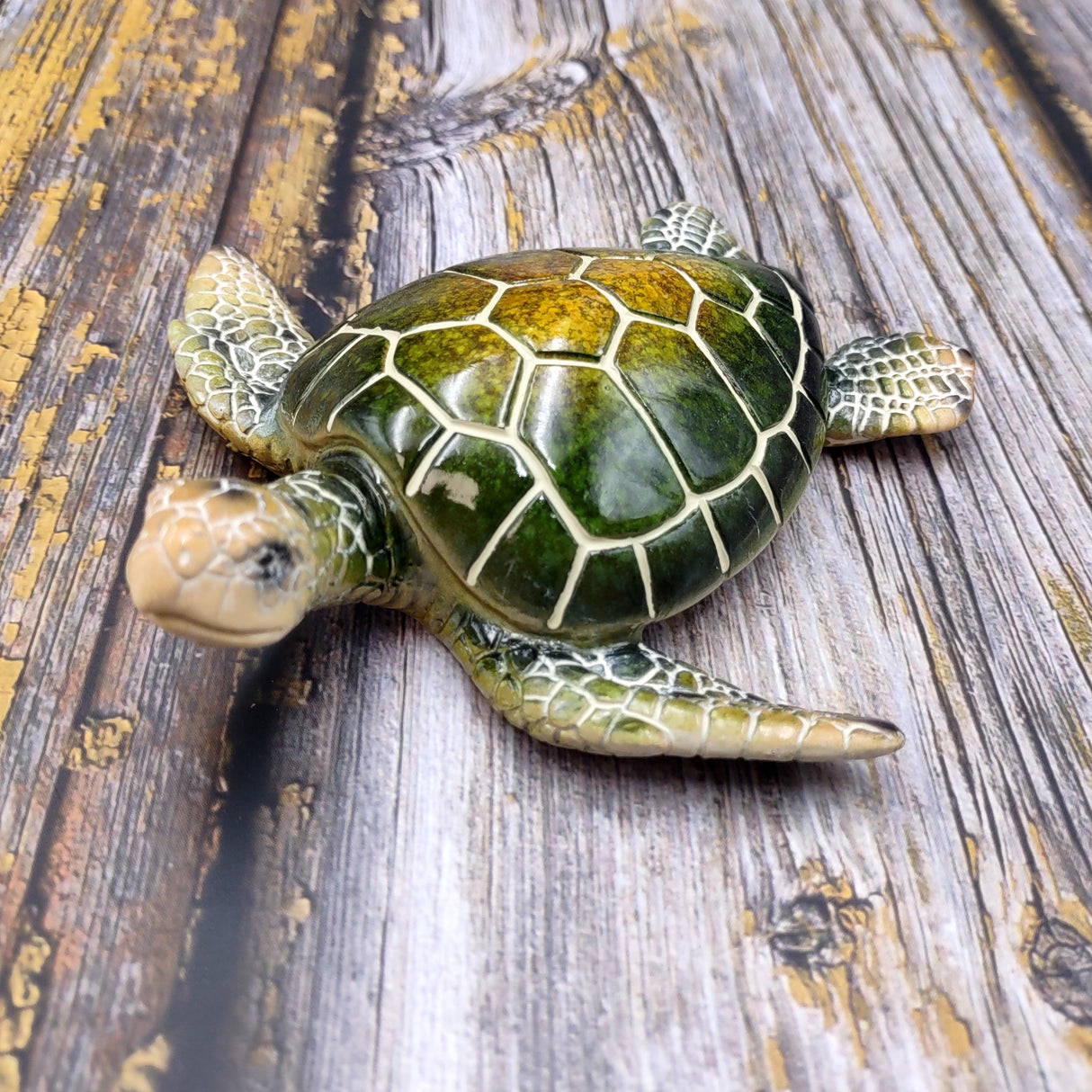 Green Sea Turtle Figurine Painted Resin (1 turtle approx. 5+ inches long) Green Painted Resin Sea Turtle Figure for coastal home decor!