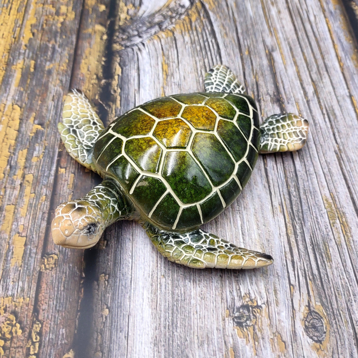 Green Sea Turtle Figurine Painted Resin (1 turtle approx. 5+ inches long) Green Painted Resin Sea Turtle Figure for coastal home decor!