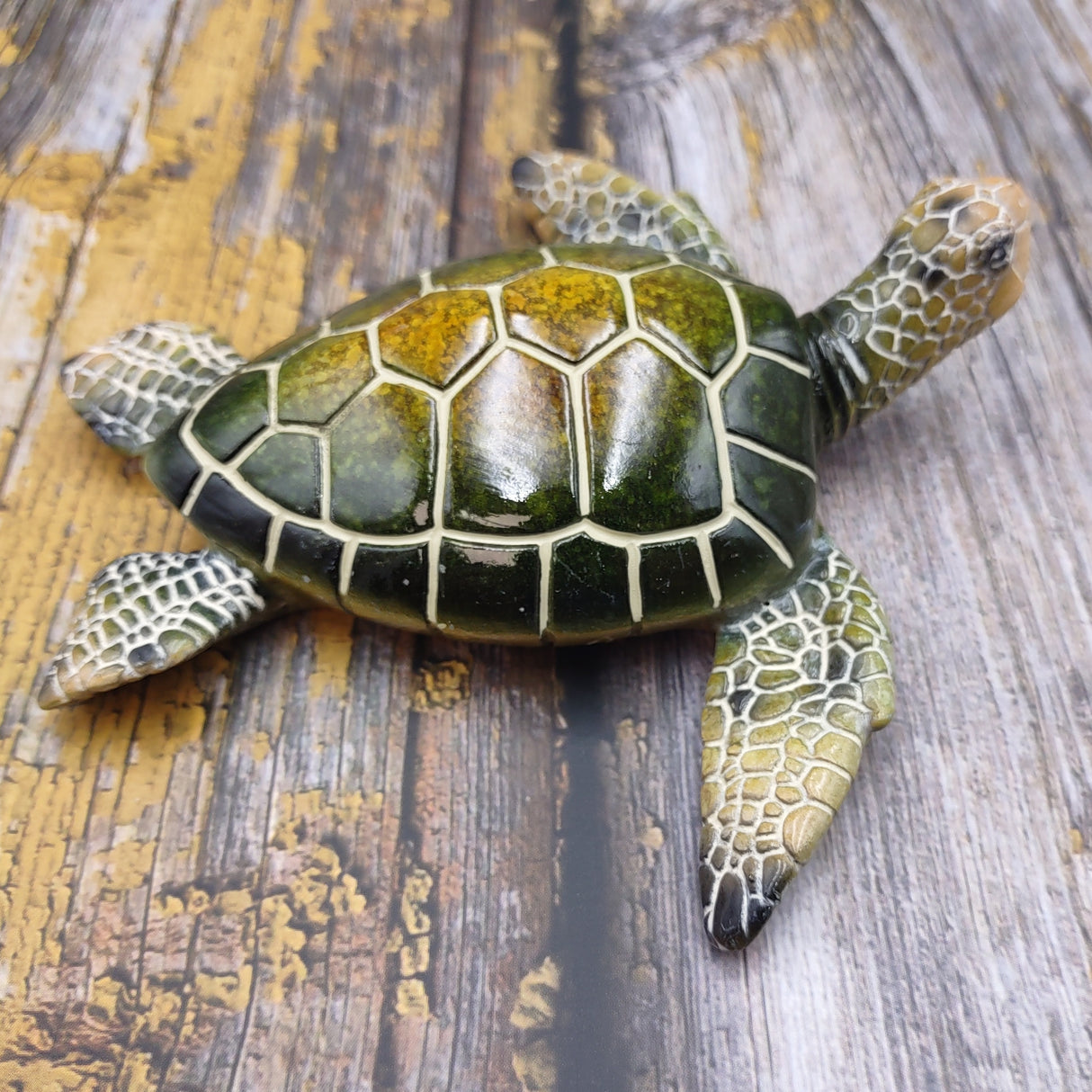 Green Sea Turtle Figurine Painted Resin (1 turtle approx. 5+ inches long) Green Painted Resin Sea Turtle Figure for coastal home decor!