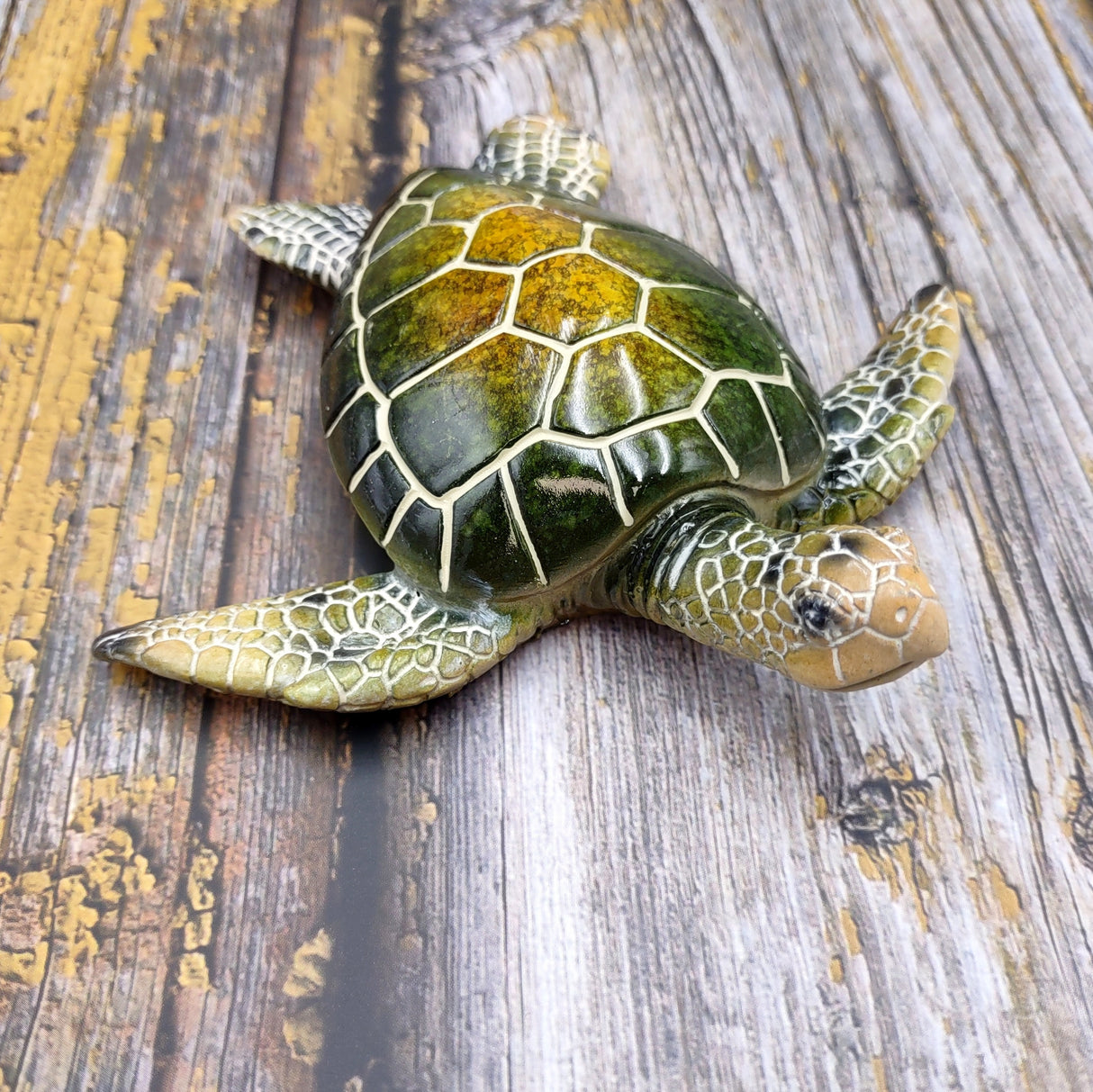Green Sea Turtle Figurine Painted Resin (1 turtle approx. 5+ inches long) Green Painted Resin Sea Turtle Figure for coastal home decor!