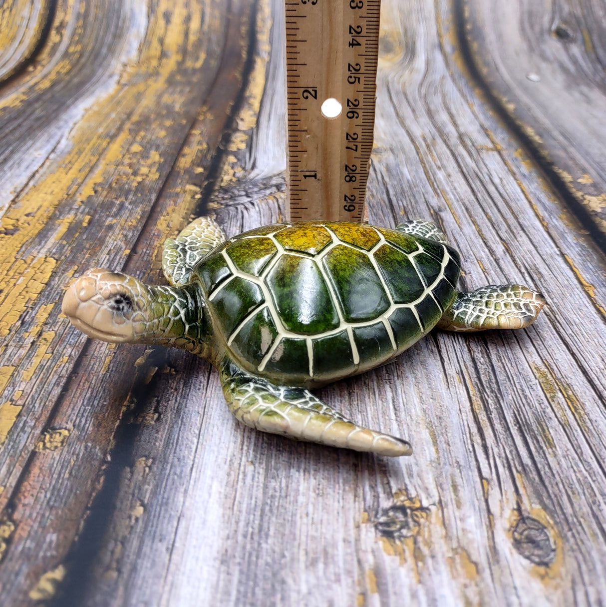 Green Sea Turtle Figurine Painted Resin (1 turtle approx. 5+ inches long) Green Painted Resin Sea Turtle Figure for coastal home decor!
