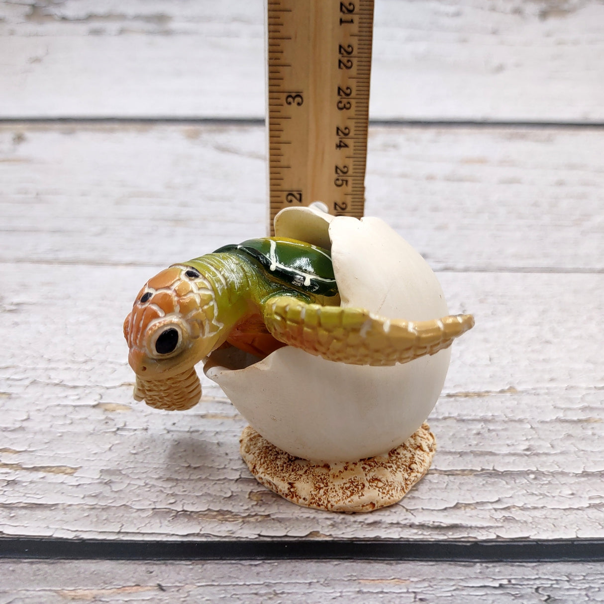 Green Baby Sea Turtle Hatching Figure (1 turtle approx. 3+ inches) Green Painted Resin Baby Turtle Egg Figure for coastal home décor!