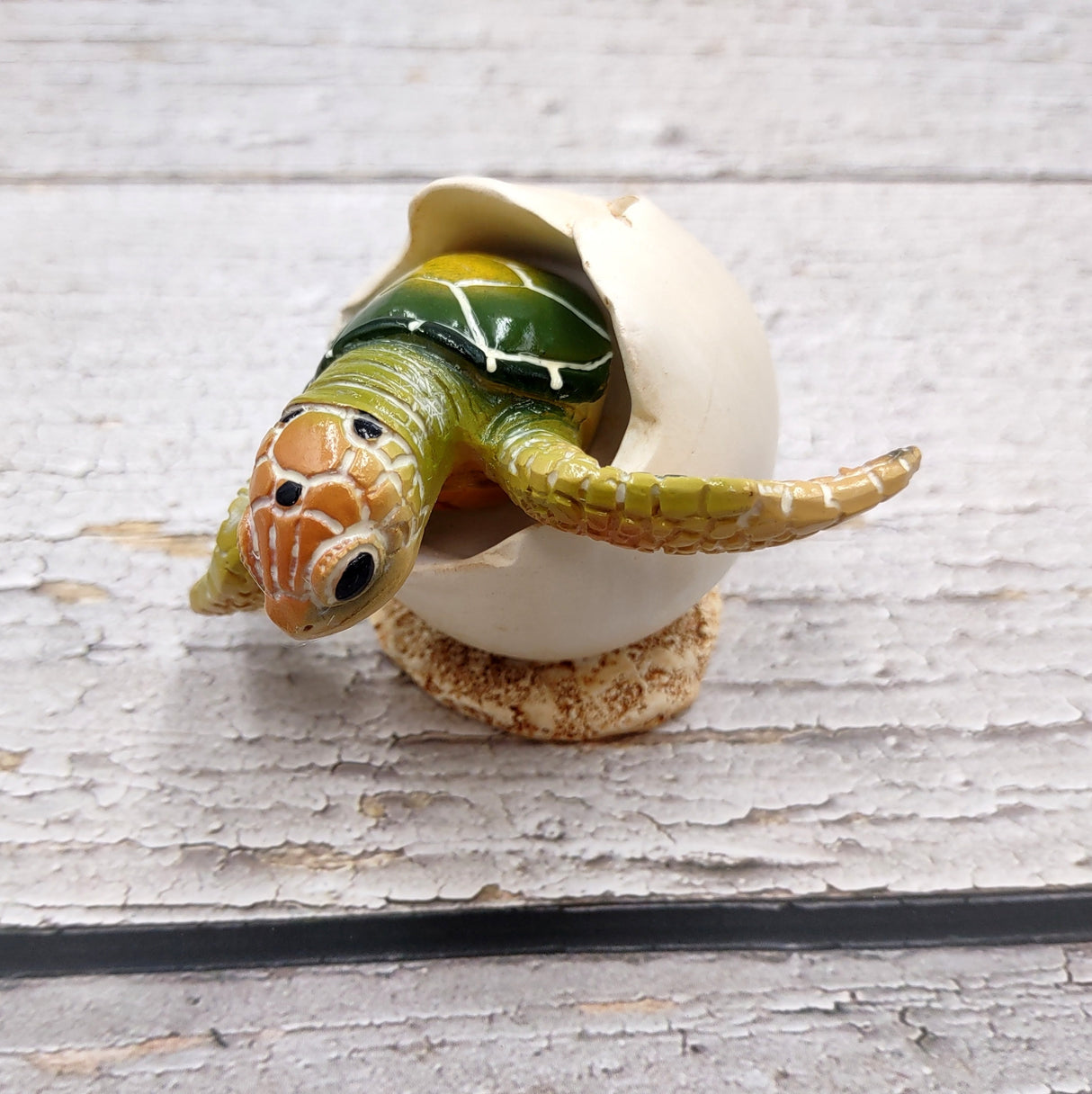 Green Baby Sea Turtle Hatching Figure (1 turtle approx. 3+ inches) Green Painted Resin Baby Turtle Egg Figure for coastal home décor!