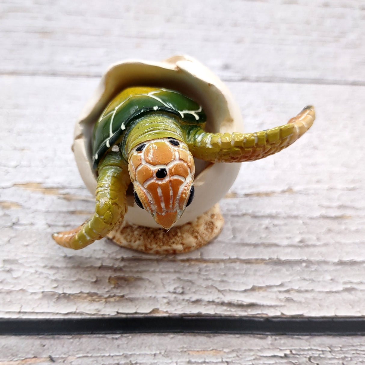 Green Baby Sea Turtle Hatching Figure (1 turtle approx. 3+ inches) Green Painted Resin Baby Turtle Egg Figure for coastal home décor!