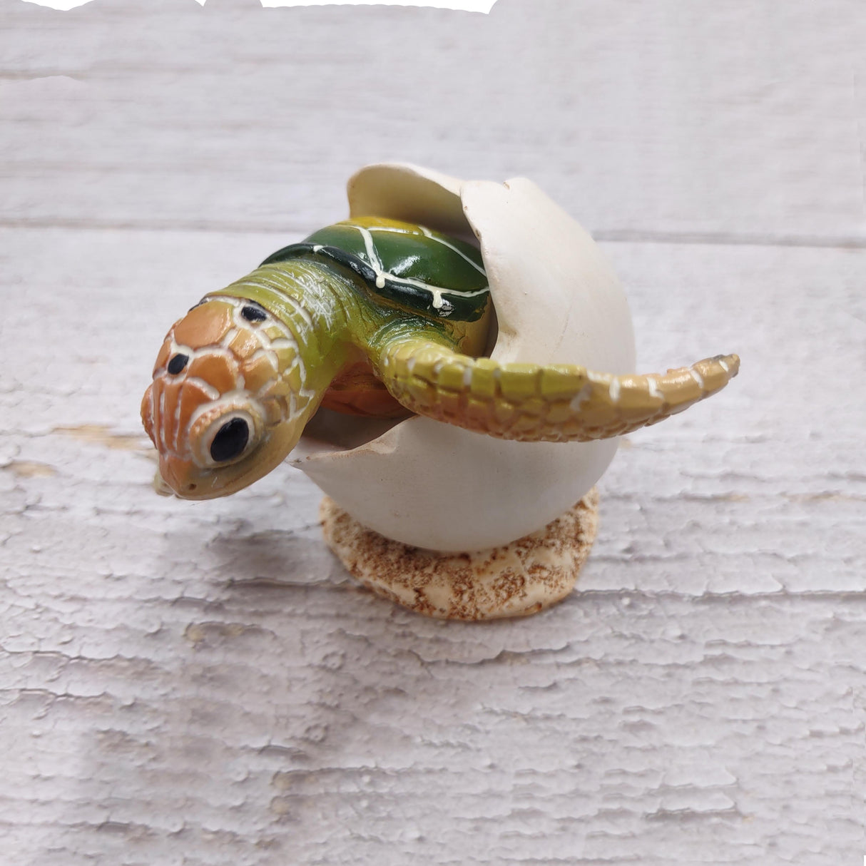 Green Baby Sea Turtle Hatching Figure (1 turtle approx. 3+ inches) Green Painted Resin Baby Turtle Egg Figure for coastal home décor!