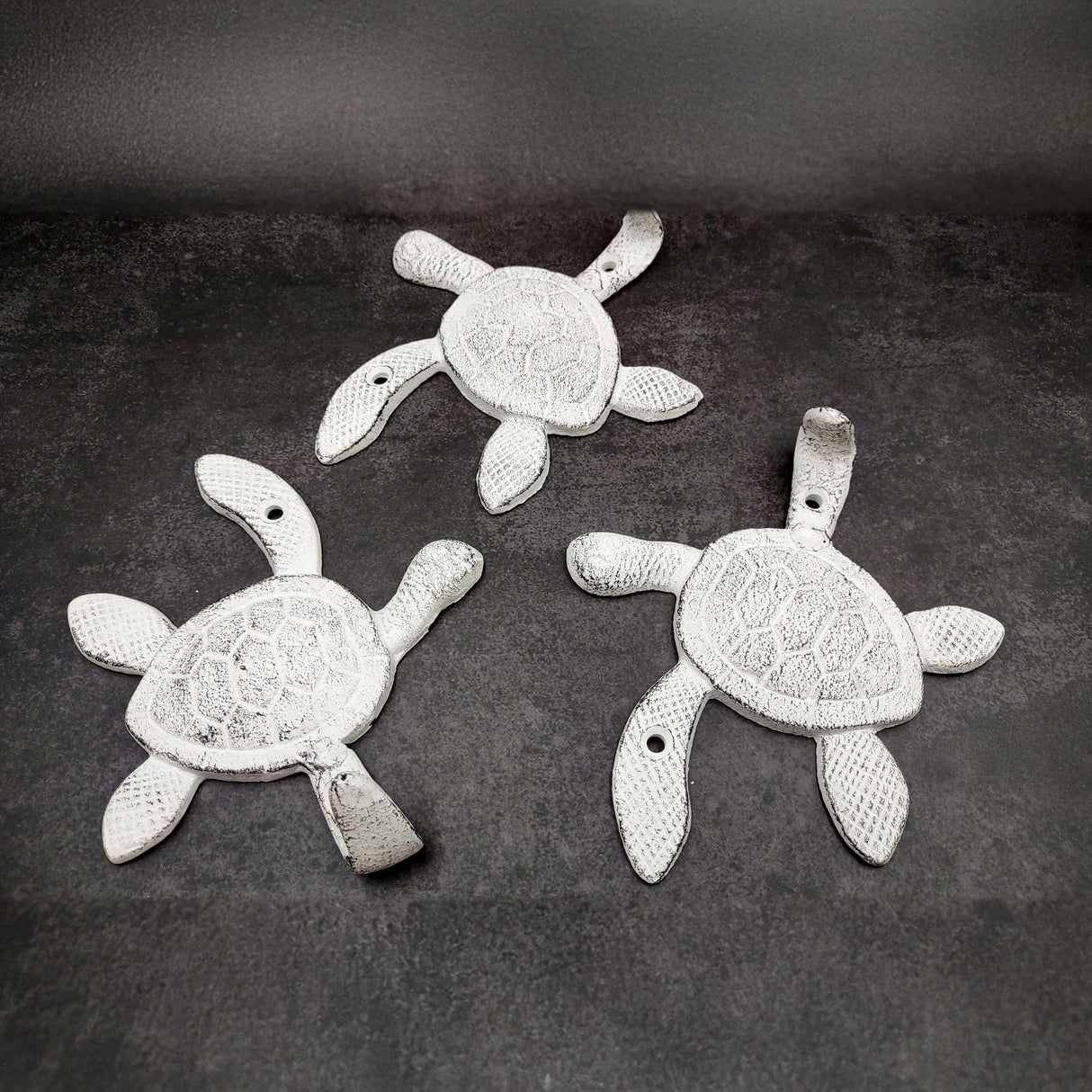 Cast Iron Antique White Sea Turtle Wall Hook (1 cast iron hook approx. 6+ inches) Functional Sea Turtle Wall Hanger for coastal home decor!