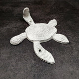 Cast Iron Antique White Sea Turtle Wall Hook (1 cast iron hook approx. 6+ inches) Functional Sea Turtle Wall Hanger for coastal home decor!