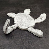 Cast Iron Antique White Sea Turtle Wall Hook (1 cast iron hook approx. 6+ inches) Functional Sea Turtle Wall Hanger for coastal home decor!