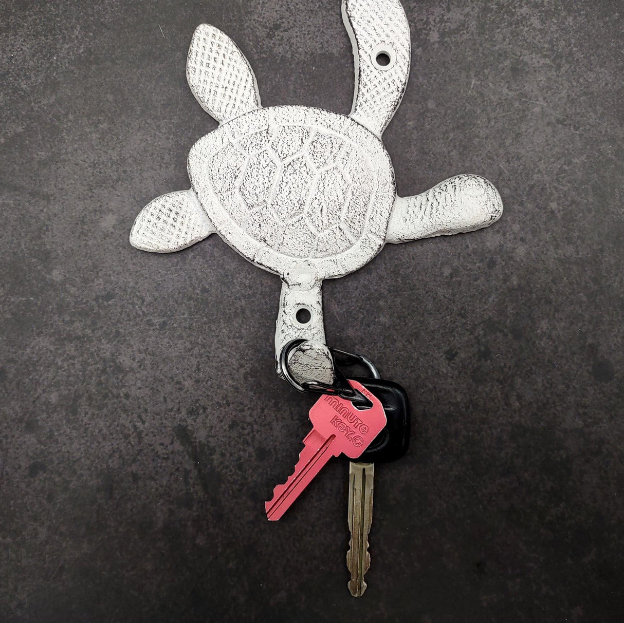 Cast Iron Antique White Sea Turtle Wall Hook (1 cast iron hook approx. 6+ inches) Functional Sea Turtle Wall Hanger for coastal home decor!