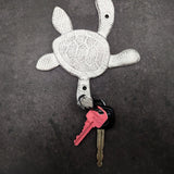 Cast Iron Antique White Sea Turtle Wall Hook (1 cast iron hook approx. 6+ inches) Functional Sea Turtle Wall Hanger for coastal home decor!