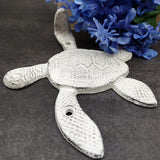 Cast Iron Antique White Sea Turtle Wall Hook (1 cast iron hook approx. 6+ inches) Functional Sea Turtle Wall Hanger for coastal home decor!